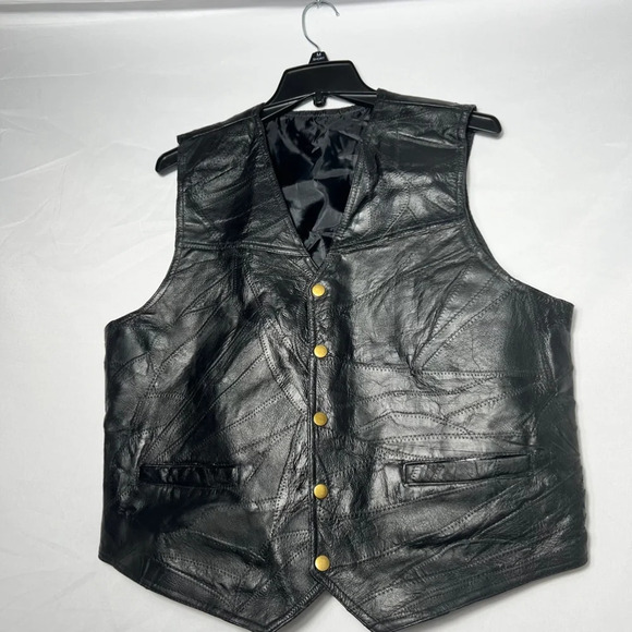 Vintage Men's Unbranded Black‎ patchwork Leather Vest - Picture 1 of 11